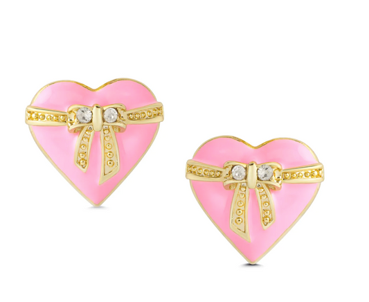Heart & Ribbon Bow Stud Earrings