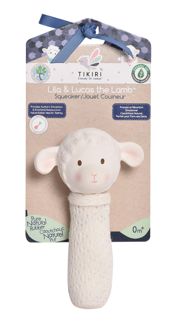 Bahbah the Lamb Squeaker With Natural Rubber Teether Head
