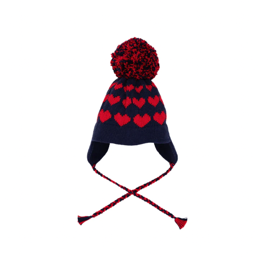 Parrish Pom Pom Hat Nantucket Navy/Richmond Red/Hearts