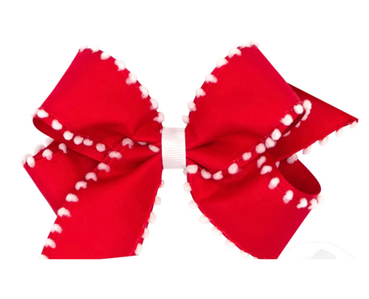 King Red Bow With White Pom Poms