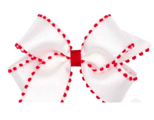 Christmas King White Bow With Red Pom Poms