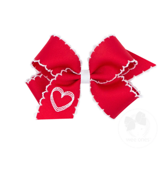 Medium Moonstitch Red Bow with Embroidered Heart