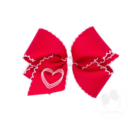 King Grosgrain Moonstitch Red Bow with Embroidered Heart