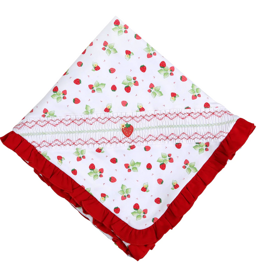 So Berry Cute Embroidered Ruffle Receiving Blanket