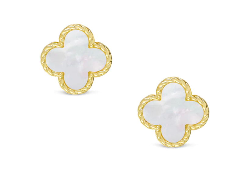 Mother Of Pearl Clover Stud Earrings