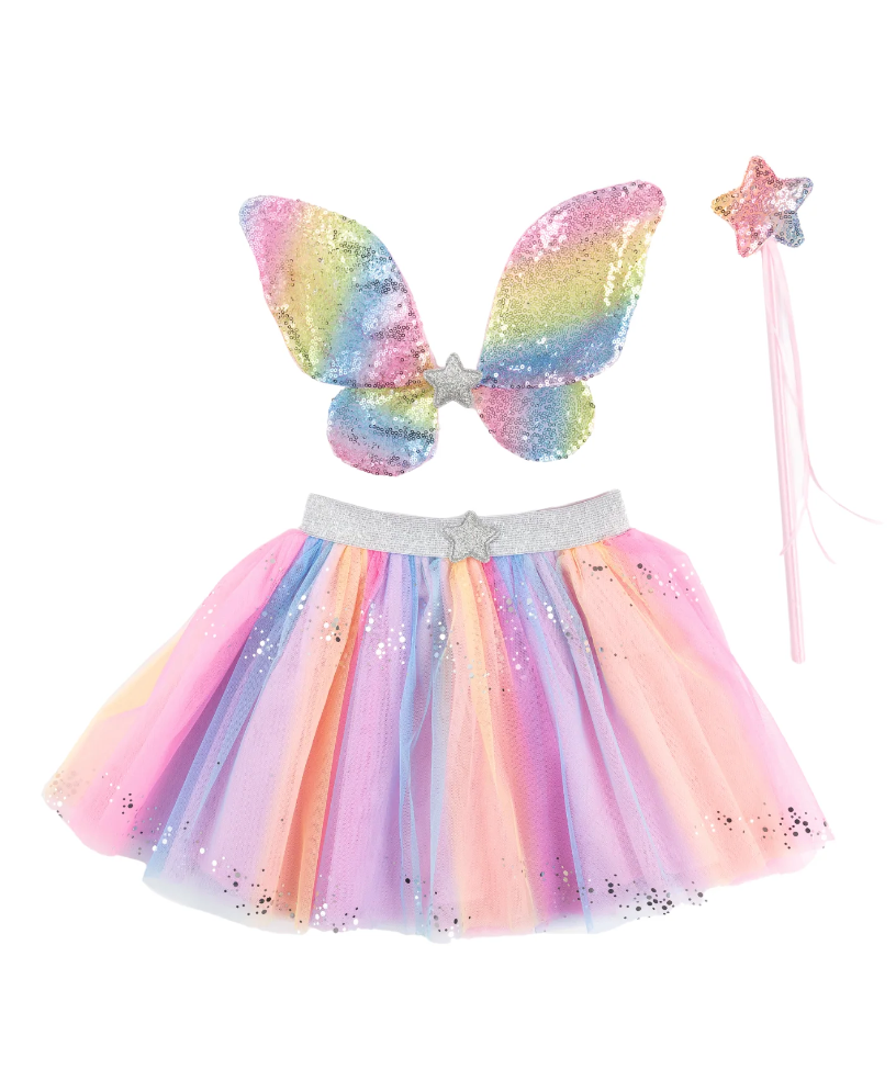 Rainbow Sequin Skirt, Wings and Wand