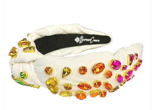 Ivory Headband with Rainbow Gradient Hand-Sewn Crystals - Child