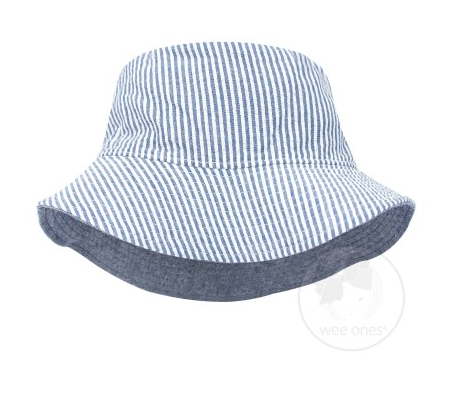 Boy's Reversible Blue Seersucker Sun Hat