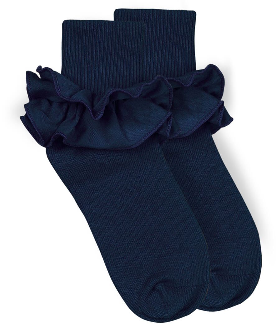 Misty Ruffle Turn Cuff Navy Socks